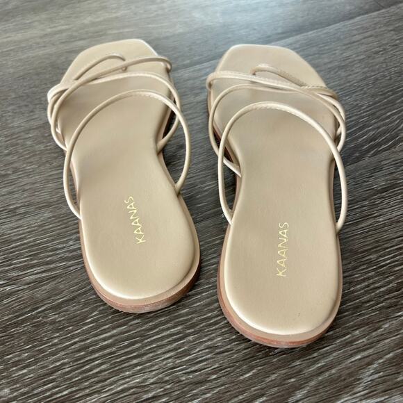 EUC Kaanas Kapok Square Toe Strappy Sandals Size 7M Nude Beige Minimalist Slides - Picture 3 of 13